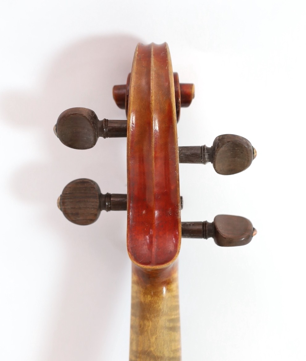 W.E.Hill & Son. An early 20th century violin bow, 74cm, violin back 37cm, overall is 59cm